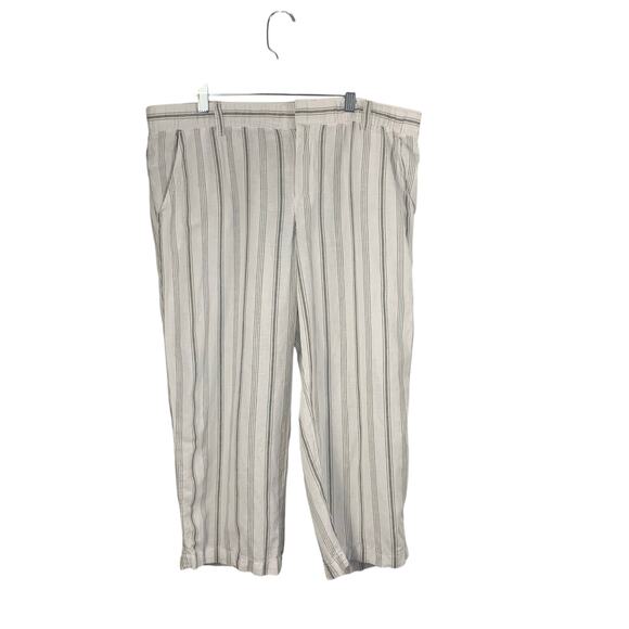 Liz Claiborne Linen Blend White with Gray Linen Striped Capri Pants Size Large - Picture 1 of 9